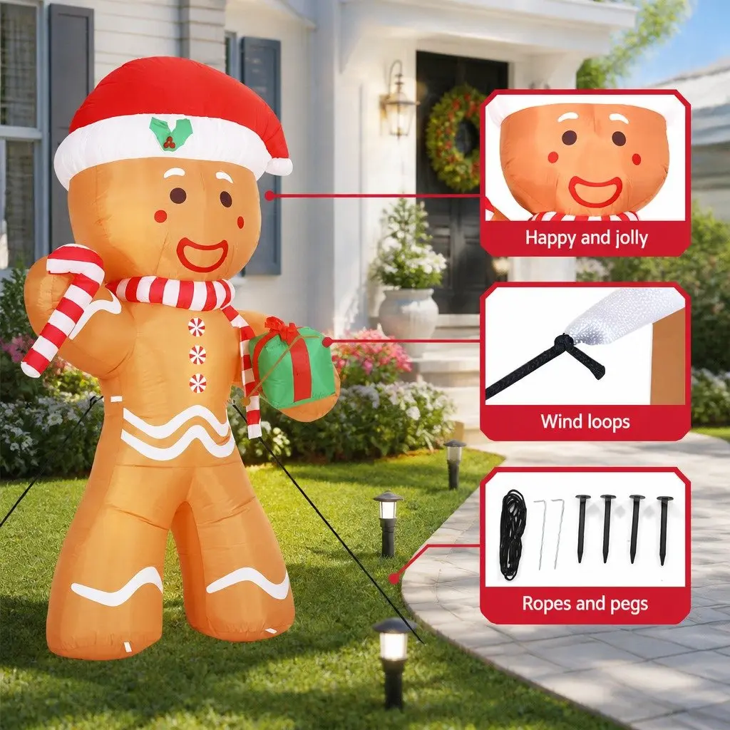 2.4M LED Gingerbread Man Inflatable for Christmas Decor