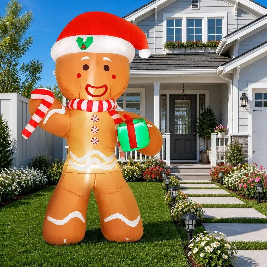 2.4M LED Gingerbread Man Inflatable for Christmas Decor