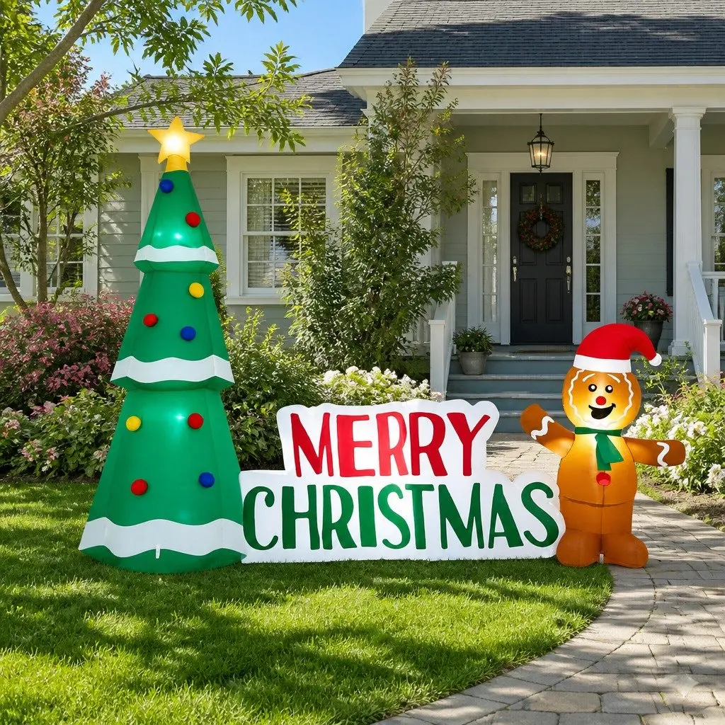 Christmas Inflatable Gingerbread Man Tree 2.4m LED Lights Outdoor Garden