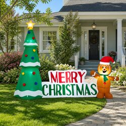 Jumbo 2.4m Christmas Inflatable Gingerbread Man with Tree