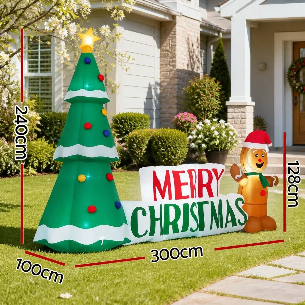 Christmas Inflatable Gingerbread Man Tree 2.4m LED Lights Outdoor Garden