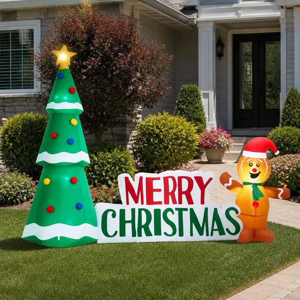 Christmas Inflatable Gingerbread Man Tree 2.4m LED Lights Outdoor Garden