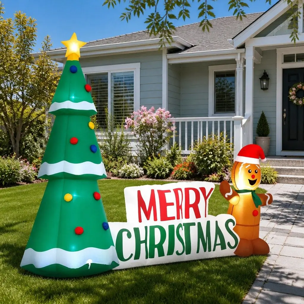 Christmas Inflatable Gingerbread Man Tree 2.4m LED Lights Outdoor Garden