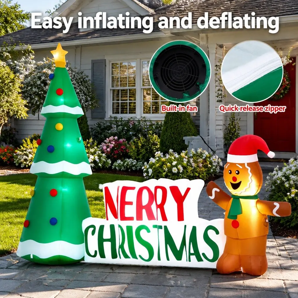 Christmas Inflatable Gingerbread Man Tree 2.4m LED Lights Outdoor Garden