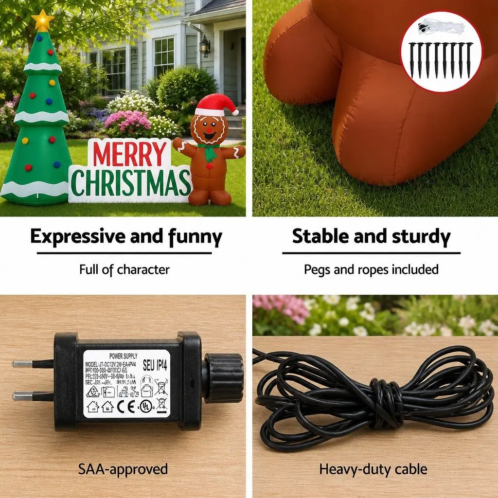 Christmas Inflatable Gingerbread Man Tree 2.4m LED Lights Outdoor Garden