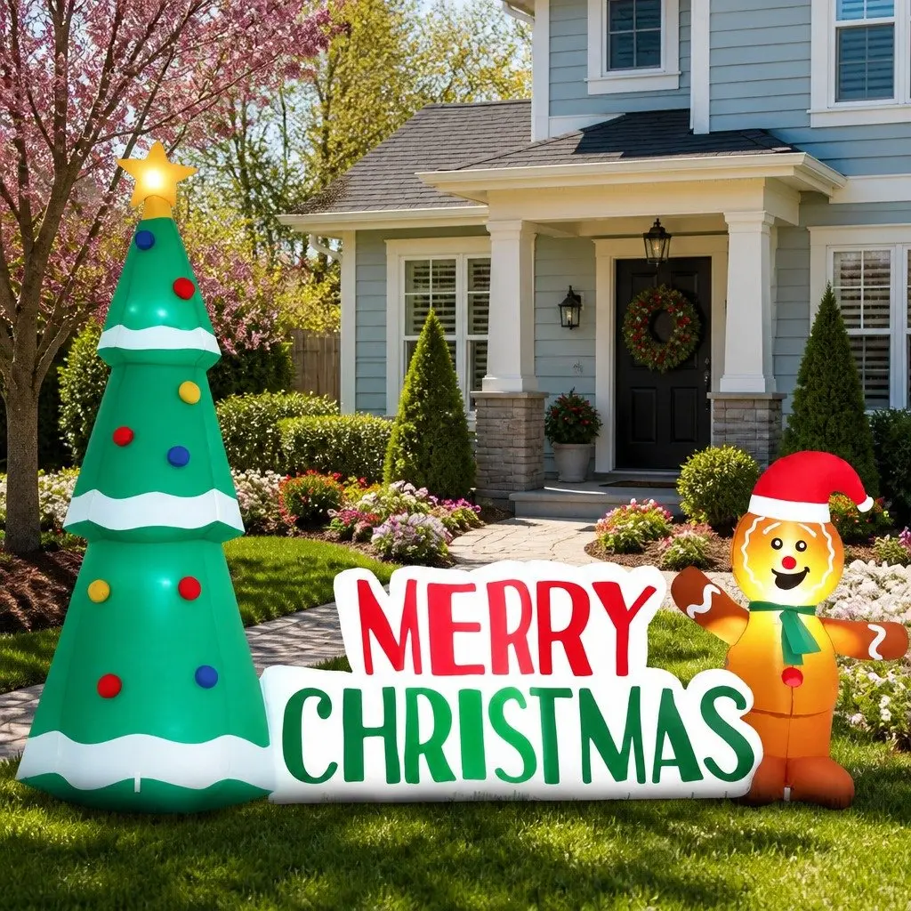 Christmas Inflatable Gingerbread Man Tree 2.4m LED Lights Outdoor Garden