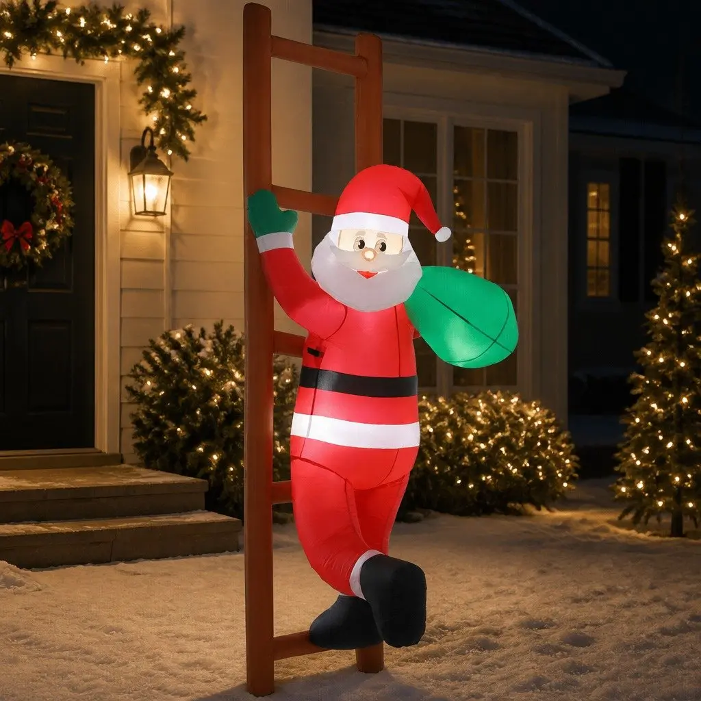 2.45M Inflatable Santa on Ladder with LED Lights