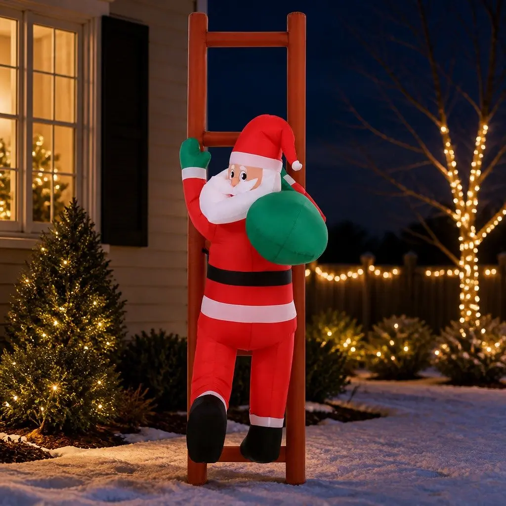 Christmas Inflatable Santa Climbing Ladder 2.45M Polyester Multicolour