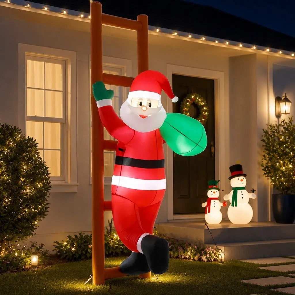 Christmas Inflatable Santa Climbing Ladder 2.45M Polyester Multicolour