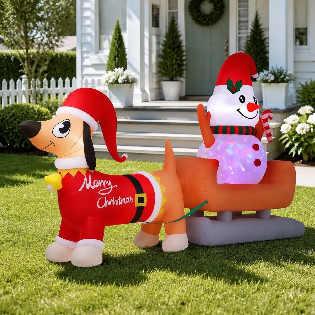 Outdoor LED Illuminated Inflatable Snowman & Dog 4.2M