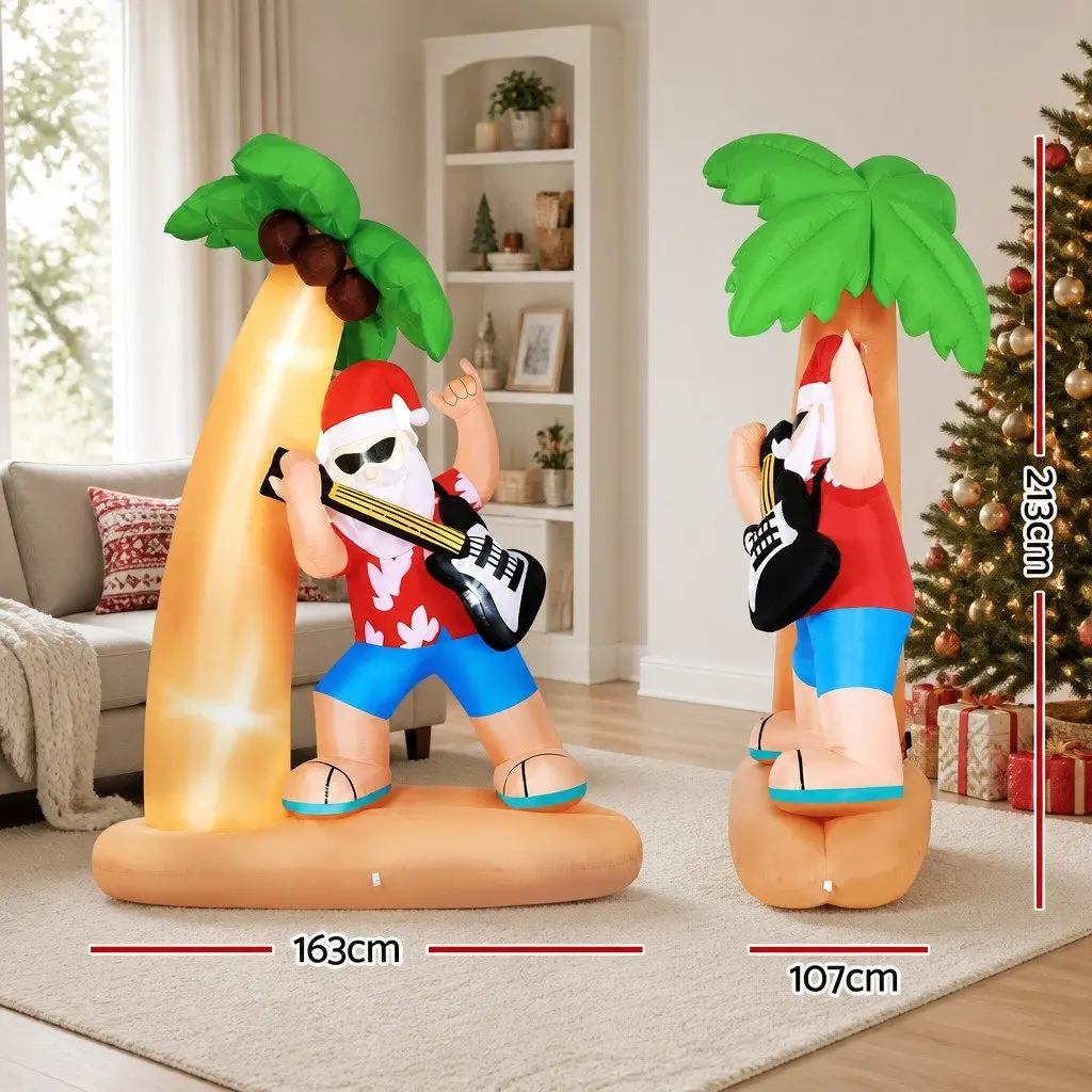 Christmas Inflatable Decoration 190T Polyester 2.1M Multicolour Santa with Guitar
