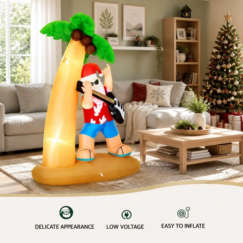 Christmas Inflatable Decoration 190T Polyester 2.1M Multicolour Santa with Guitar