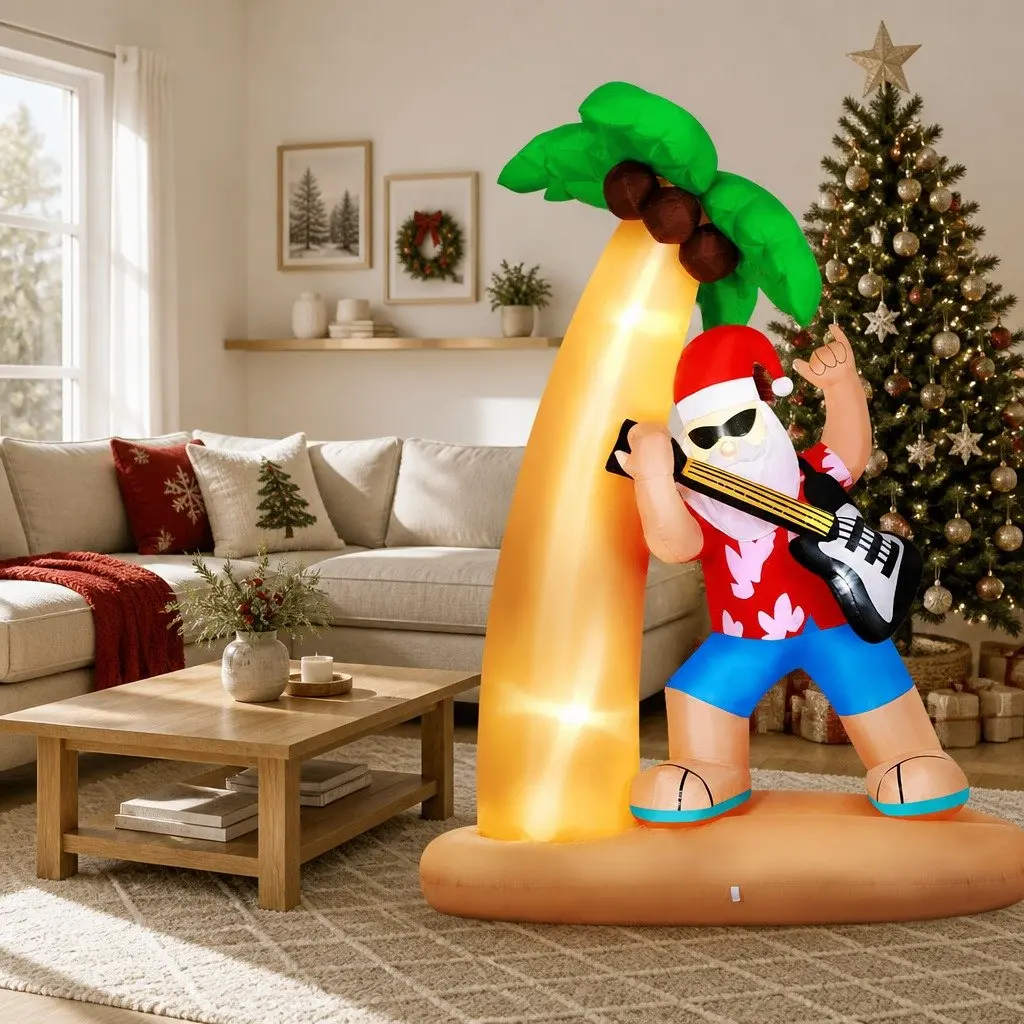 Christmas Inflatable Decoration 190T Polyester 2.1M Multicolour Santa with Guitar