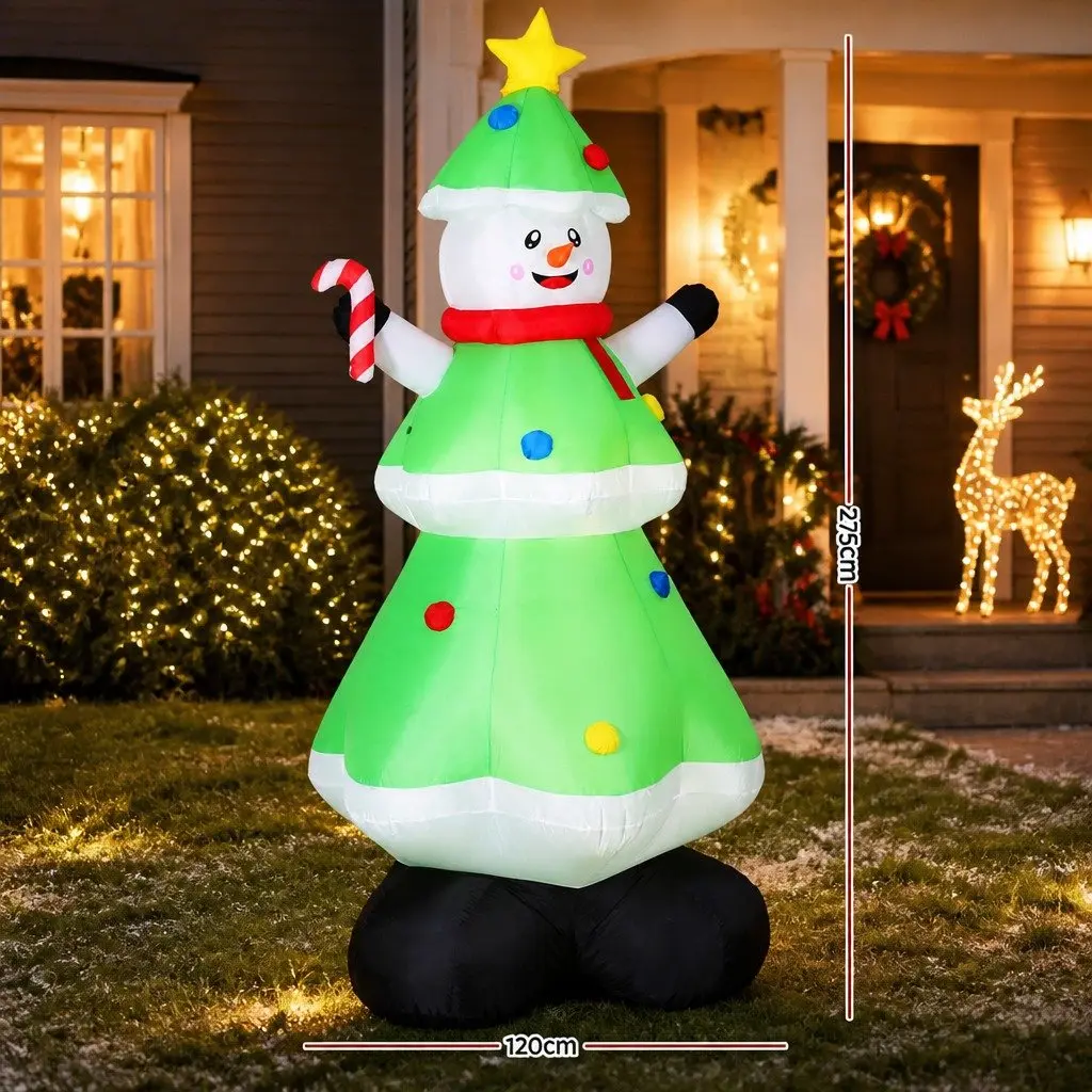 Inflatable Christmas Decoration 190T Polyester 2.75M Multicolour Snowman and Tree with LED Lights