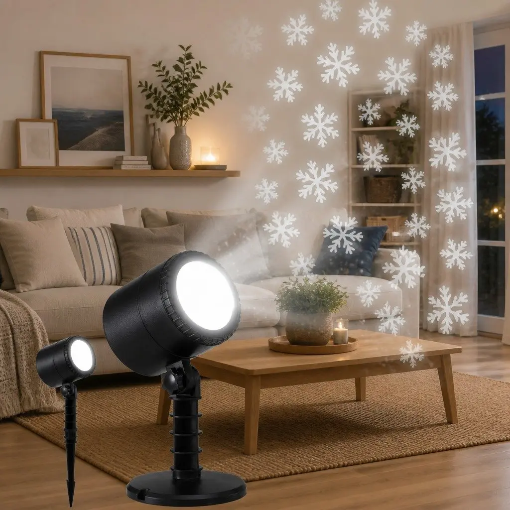 Laser Light Projector PVC White Snowflake Patterns Indoor Outdoor Garden Decoration