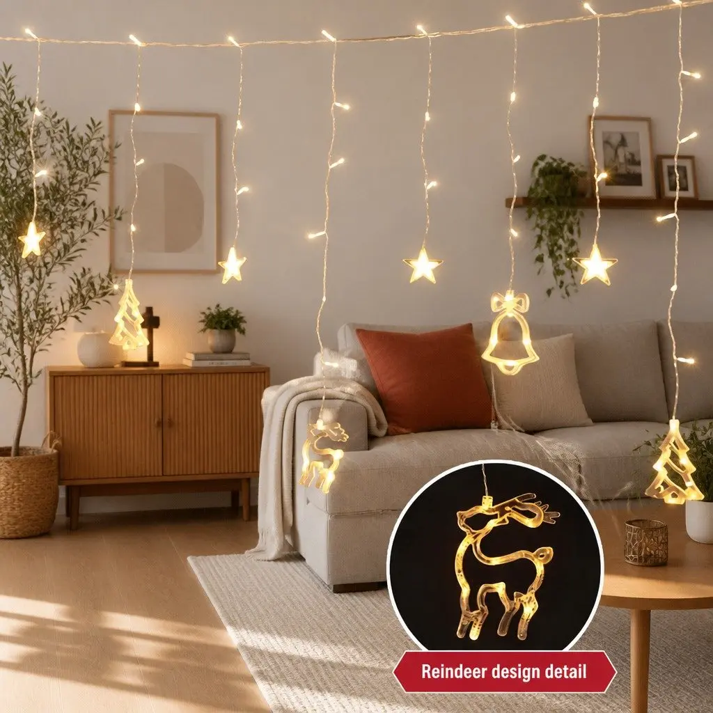 LED Christmas Icicle Lights Warm White 3M 138 Bulbs Indoor Outdoor Decoration 8 Lighting Modes