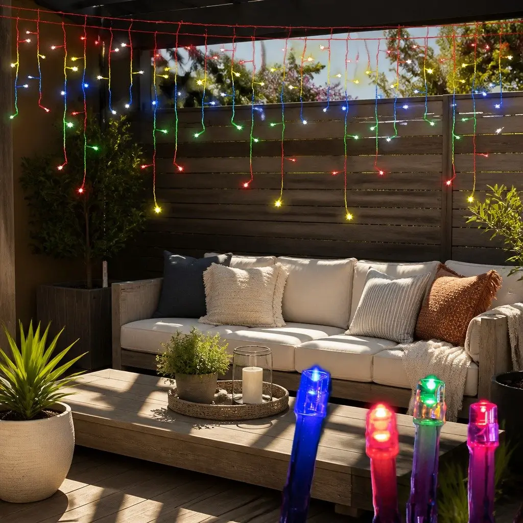 Icicle String Lights Solar 12.5M Multicoloured 100 Drops