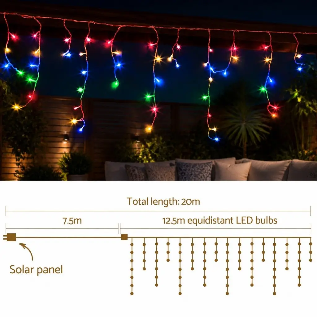 Icicle String Lights Solar 12.5M Multicoloured 100 Drops