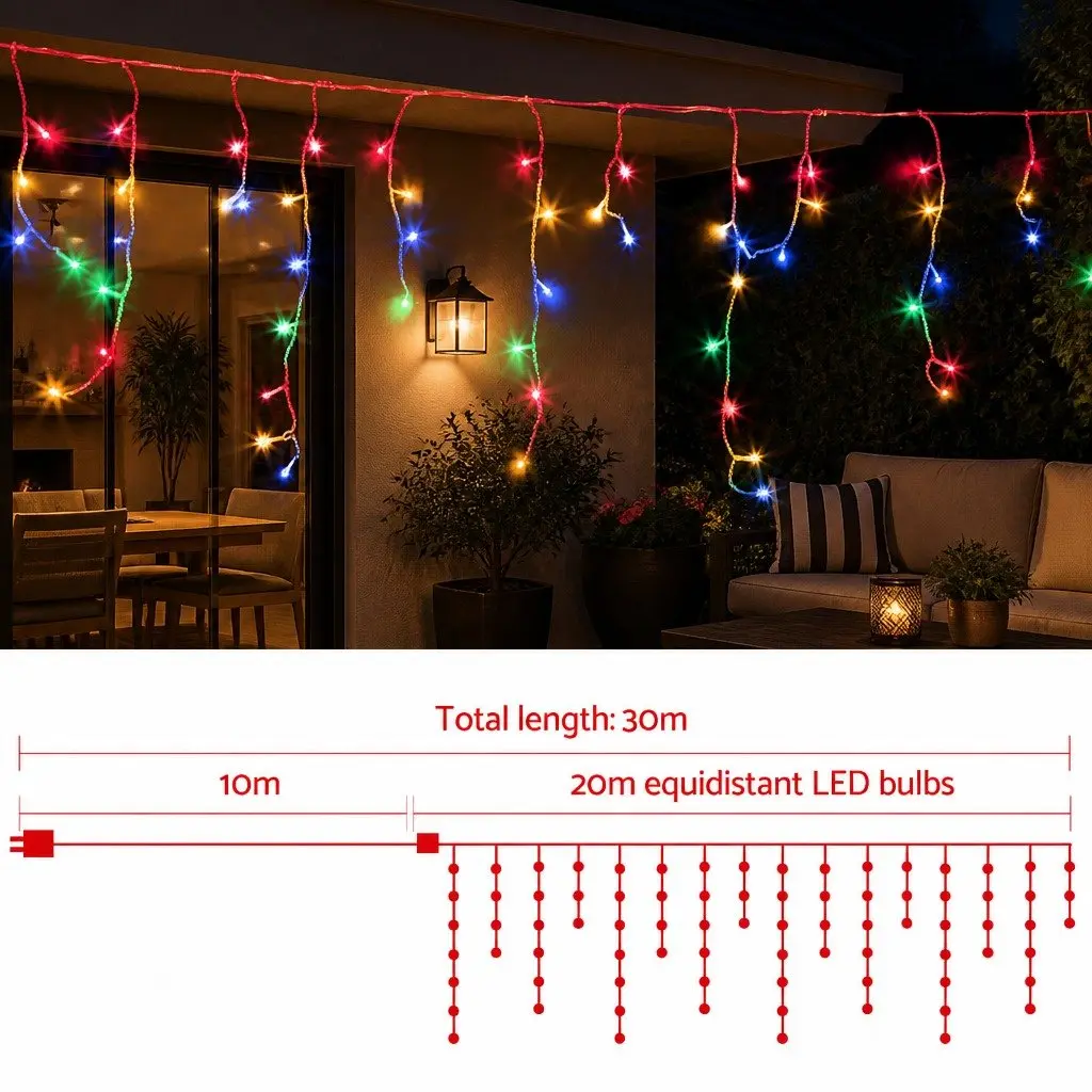 Icicle Christmas Lights 20M Multi-Coloured LED Indoor Outdoor Decoration
