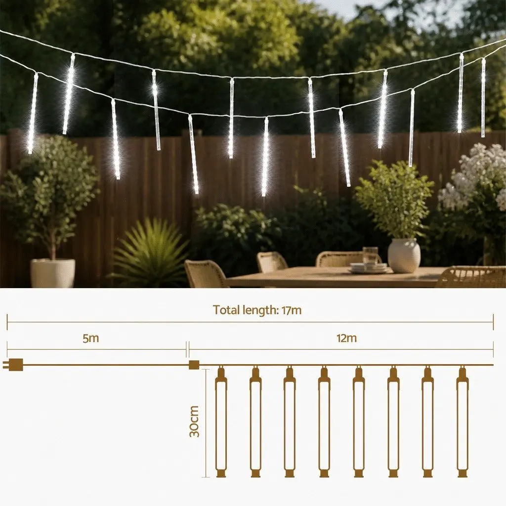 Icicle Shower Lights 12M Cold White LED 960 Bulbs Outdoor Indoor Christmas Decoration