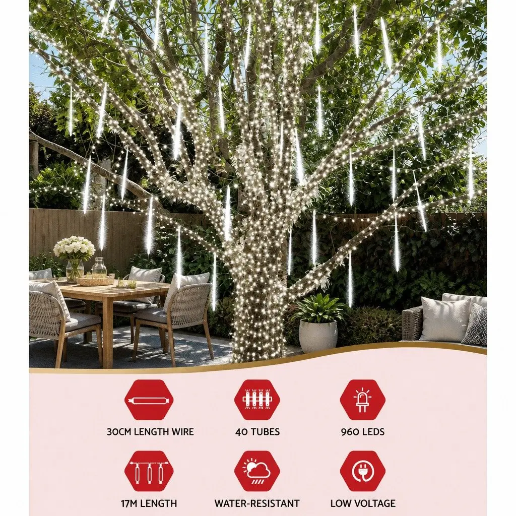 Icicle Shower Lights 12M Cold White LED 960 Bulbs Outdoor Indoor Christmas Decoration