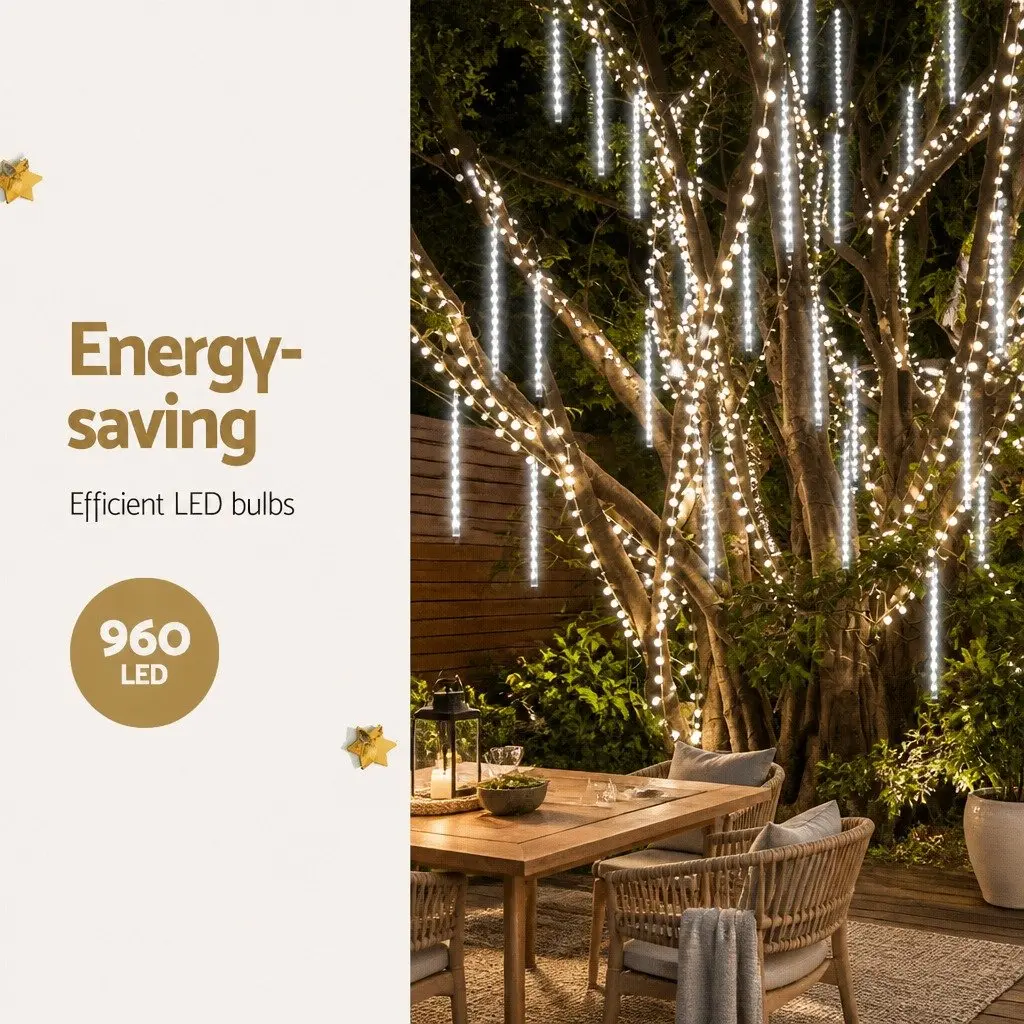 Icicle Shower Lights 12M Cold White LED 960 Bulbs Outdoor Indoor Christmas Decoration