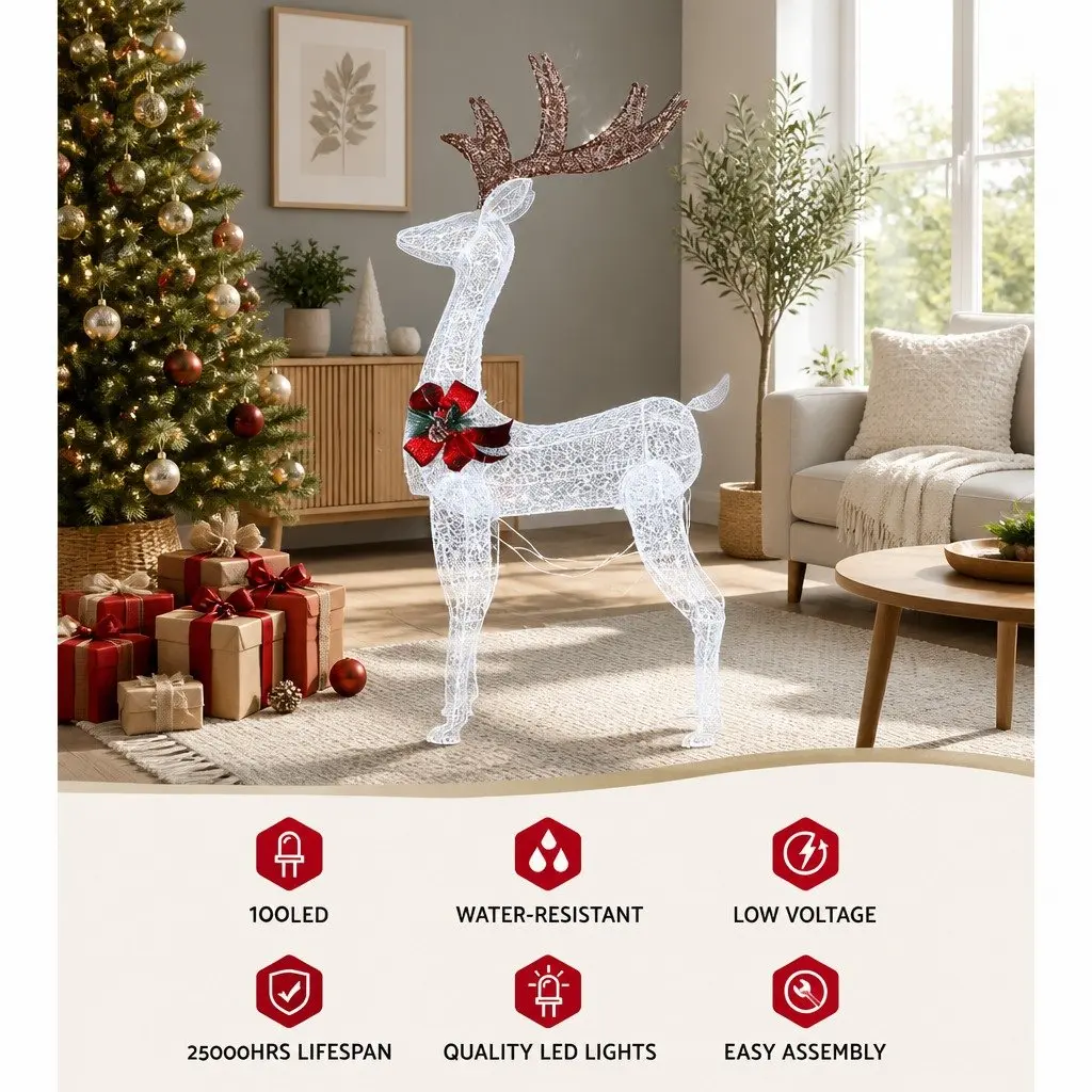 Christmas Lights Reindeer 100 LED Warm White 1.5M Outdoor Indoor Decorations