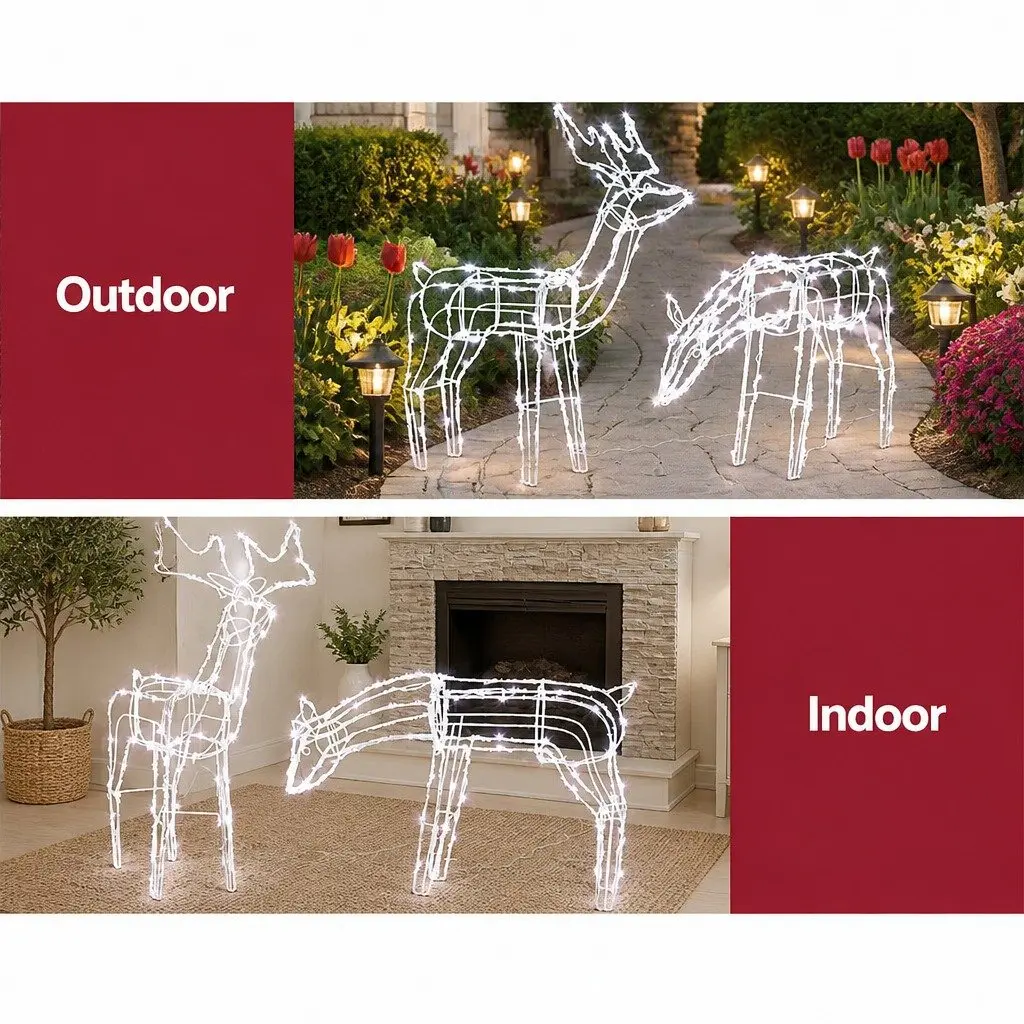 2 Piece Christmas LED Lights Cool White 3D Reindeer Outdoor Indoor