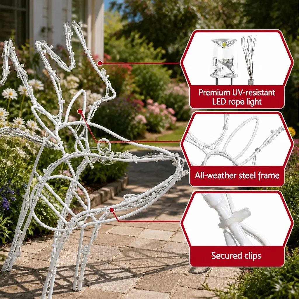 2 Piece Christmas LED Lights Cool White 3D Reindeer Outdoor Indoor