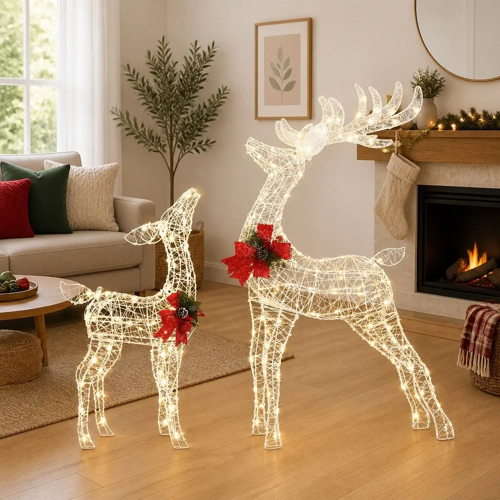 Christmas Light Set 170 LED Warm White 3D Reindeer Outdoor Indoor Decorations 85cm 60cm White