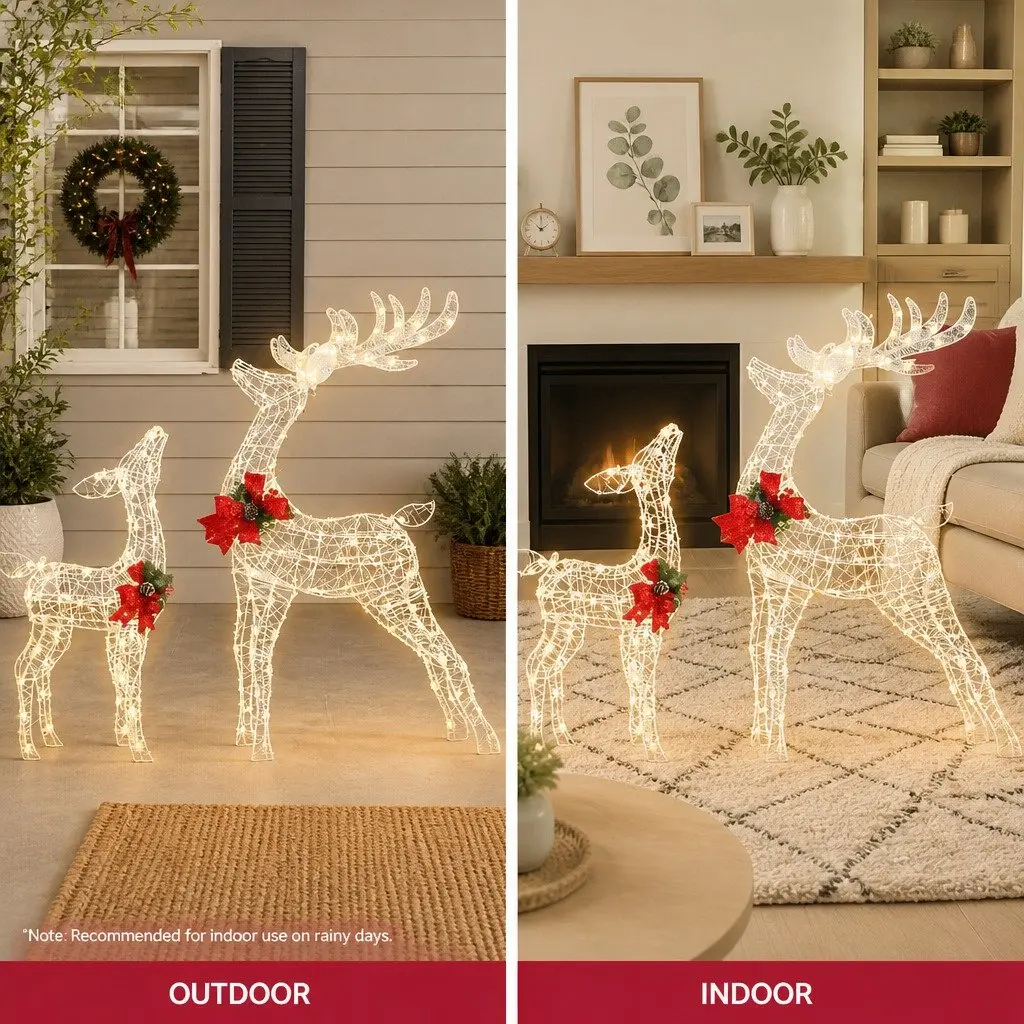 Christmas Light Set 170 LED Warm White 3D Reindeer Outdoor Indoor Decorations 85cm 60cm White
