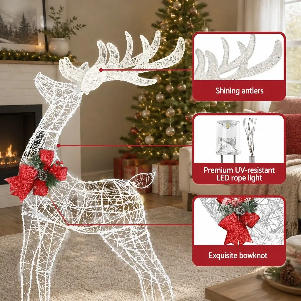 Christmas Light Set 170 LED Warm White 3D Reindeer Outdoor Indoor Decorations 85cm 60cm White
