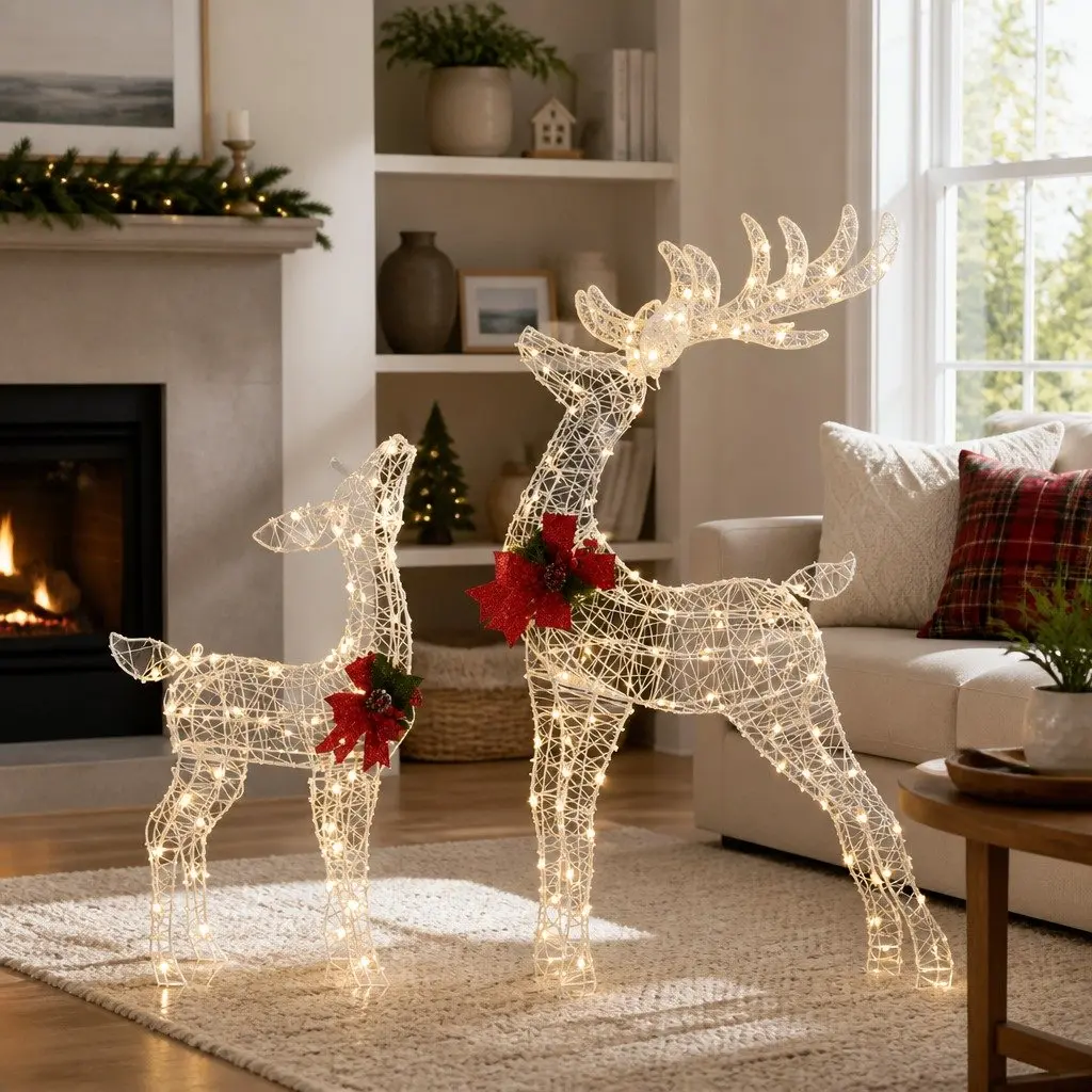 Christmas Light Set 170 LED Warm White 3D Reindeer Outdoor Indoor Decorations 85cm 60cm White