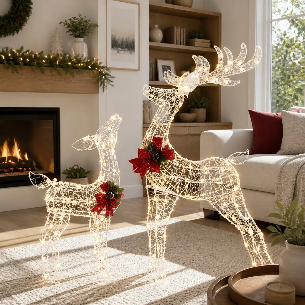 Christmas Light Set 170 LED Warm White 3D Reindeer Outdoor Indoor Decorations 85cm 60cm White