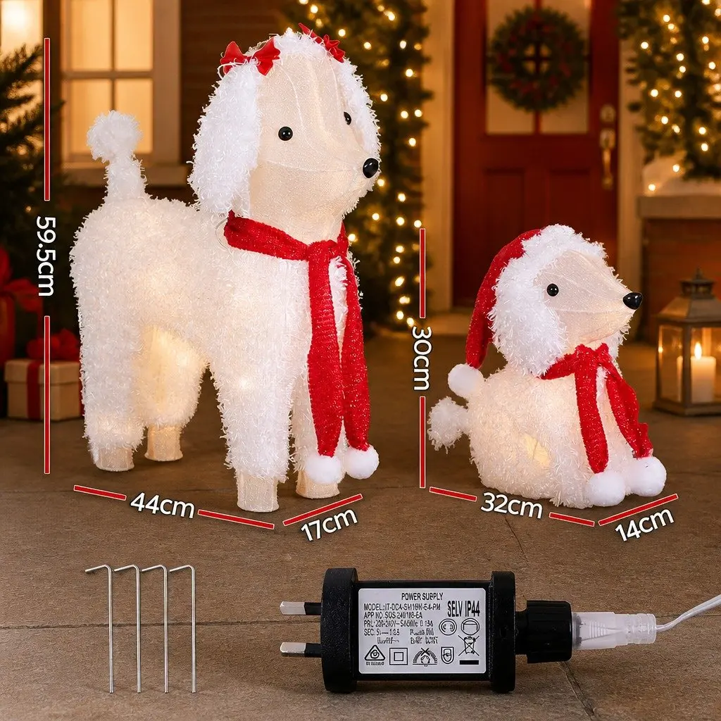 Christmas Outdoor Decorations LED Lights Set 3D Dog Figures Multicolour Steel Frame 5 Meter Cable