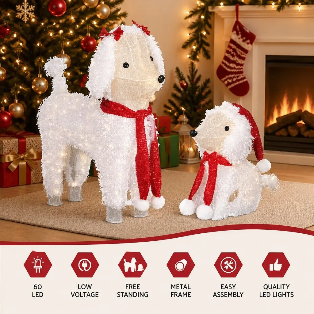 Christmas Outdoor Decorations LED Lights Set 3D Dog Figures Multicolour Steel Frame 5 Meter Cable