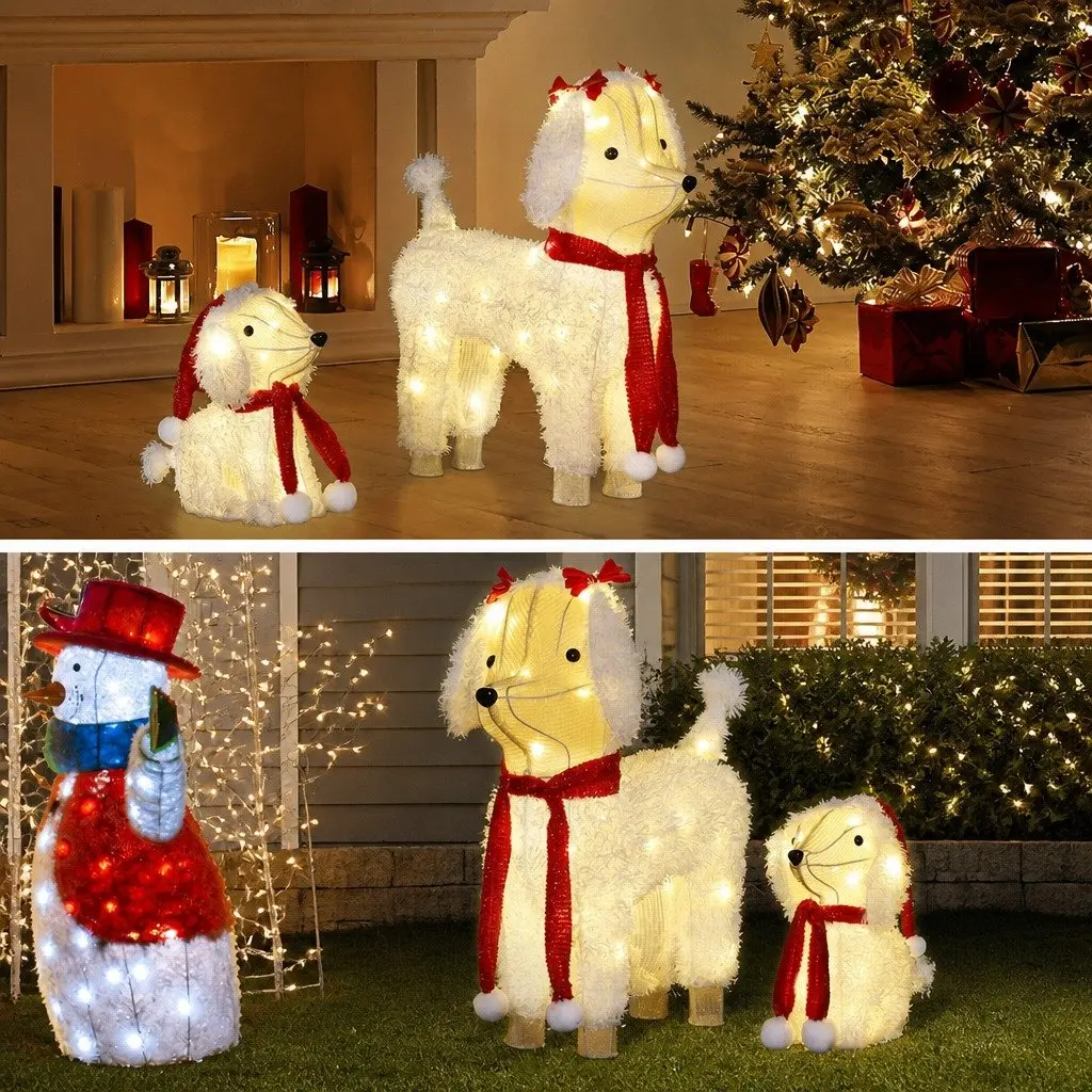 Christmas Outdoor Decorations LED Lights Set 3D Dog Figures Multicolour Steel Frame 5 Meter Cable