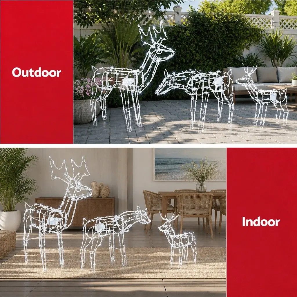 3 Piece LED Christmas Reindeer Outdoor Decorations Cold White Lights 3D Multicoloured