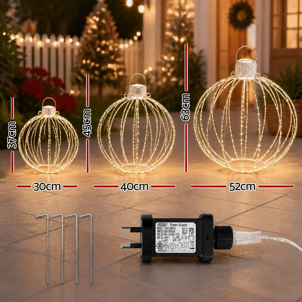 Christmas Light Set LED Warm-White 320 Bulbs 3 Ball Decorations Gold
