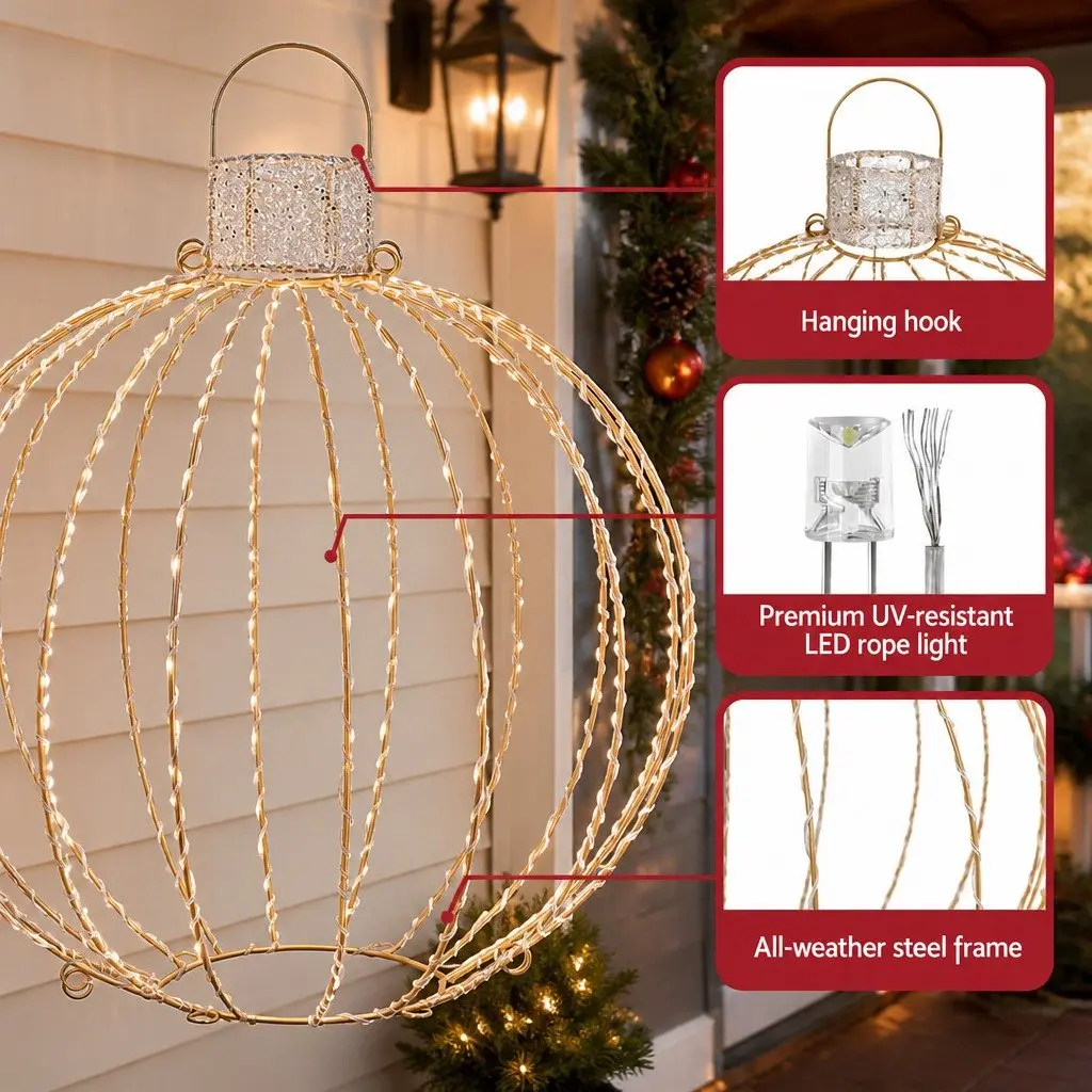 Christmas Light Set LED Warm-White 320 Bulbs 3 Ball Decorations Gold