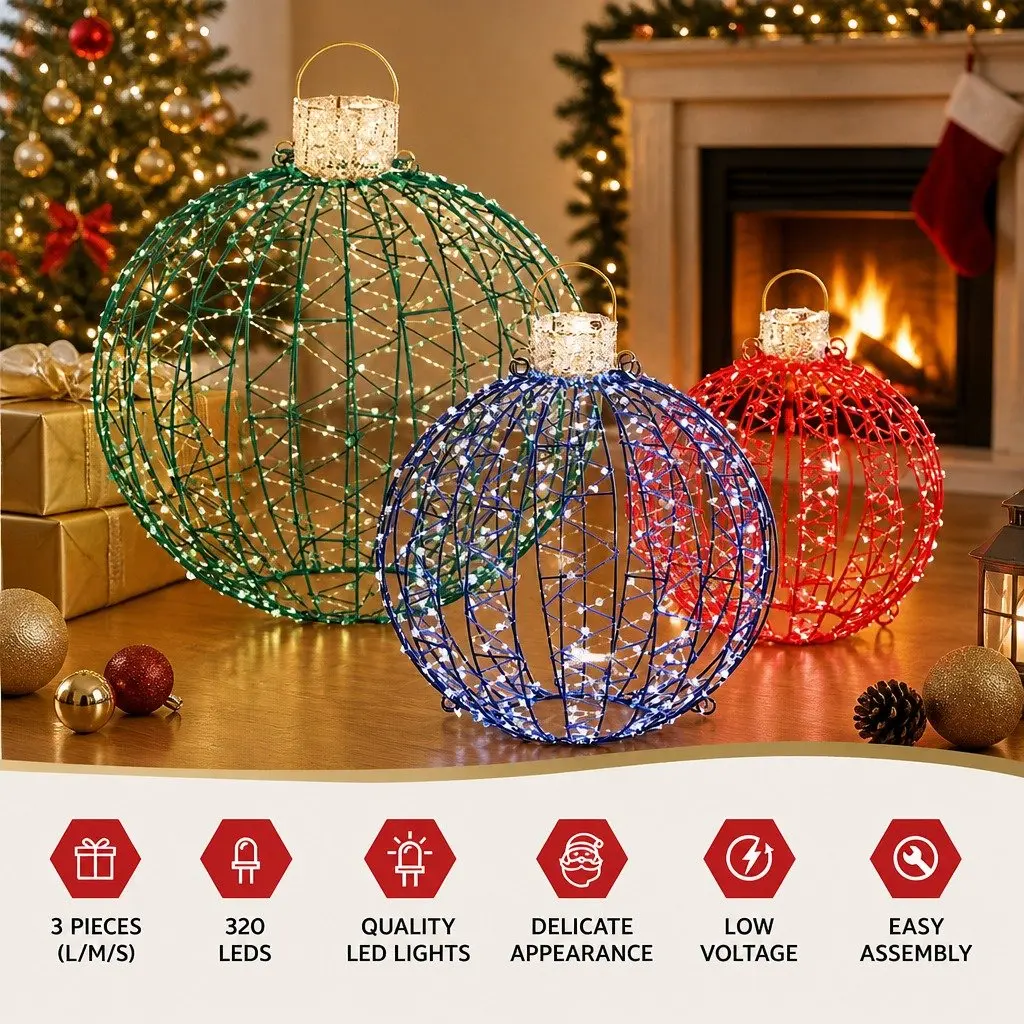 Christmas Lights LED 320 Bulbs 3D Ball Decorations Set Multicolour Indoor Outdoor