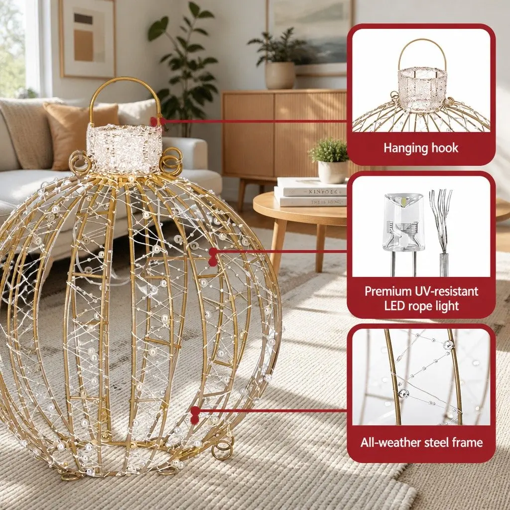 Christmas Lights 360 LED Light Ball Outdoor Indoor Decorations 3 Piece Warm White Waterproof Steel Frame