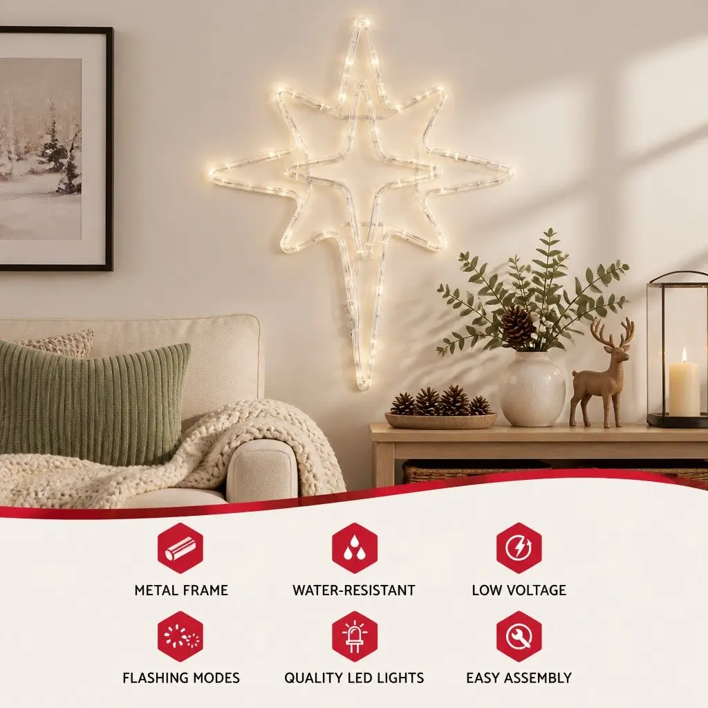 Bethlehem Star Christmas Light Decoration Metal 57cm Gold Indoor Outdoor