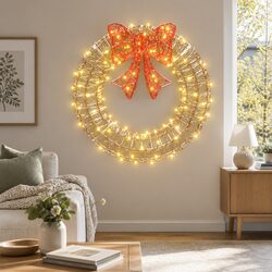 Premium Solar LED Christmas Wreath with 160 Warm White Lights
