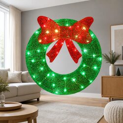 60cm Solar Christmas Wreath Light with 50 LED Warm White Bulbs