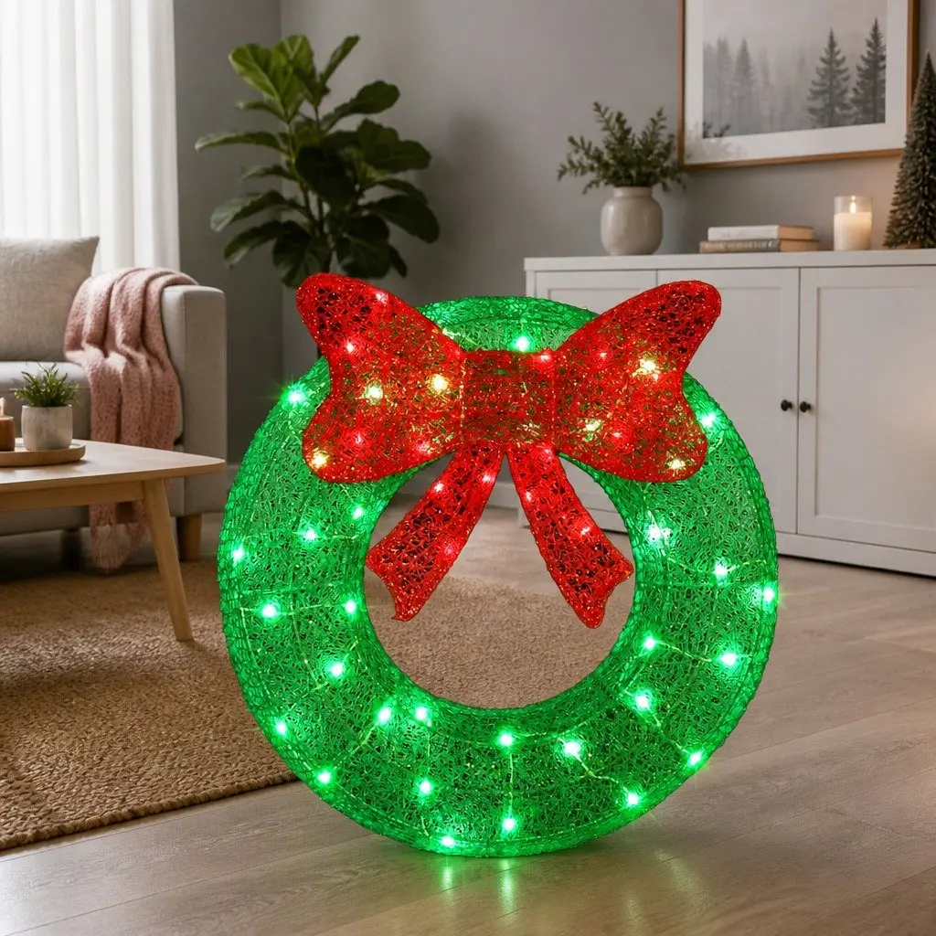 Christmas Wreath Light Solar 60cm Outdoor LED Warm White