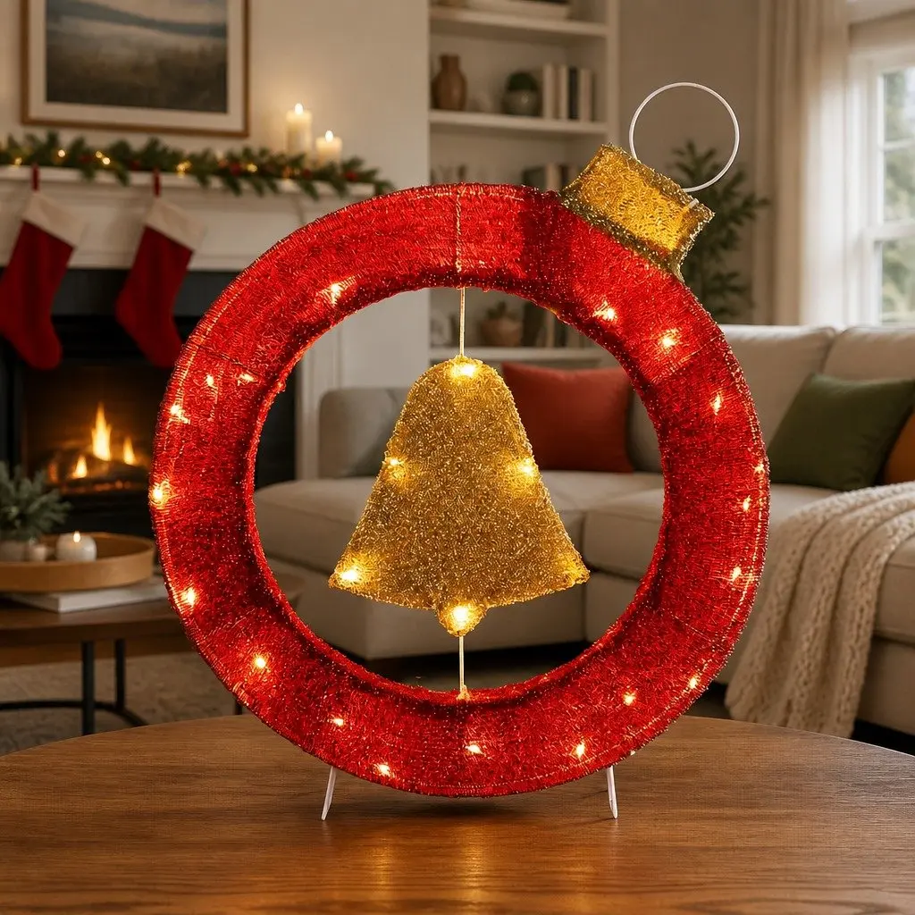 60cm Christmas LED Bell Wreath with 30 Warm White Lights