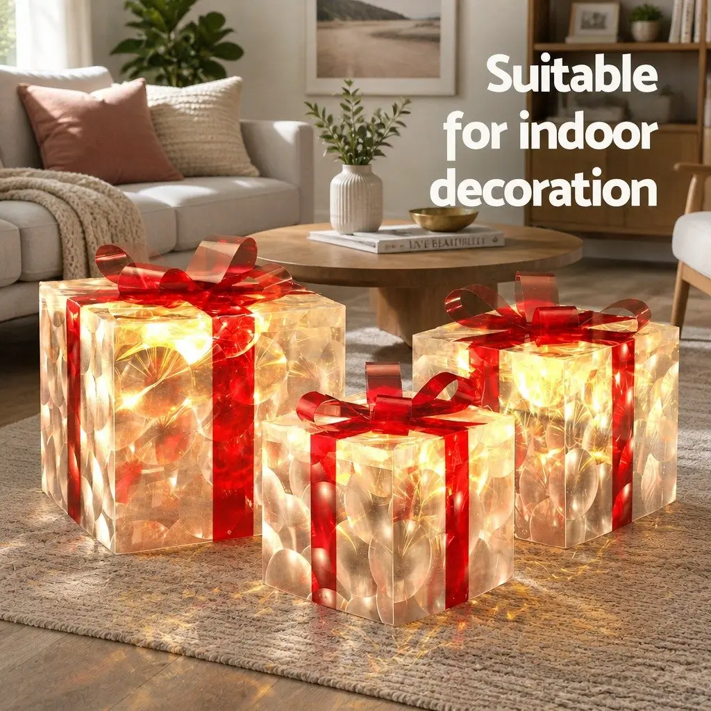 Christmas Lights Gift Box 3 Piece Warm White LED Indoor Outdoor Decoration