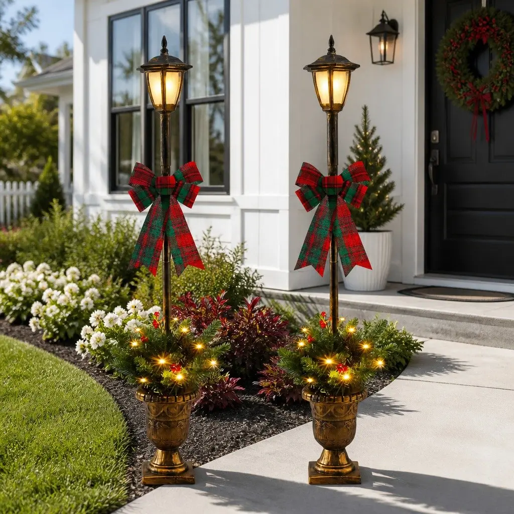 Christmas Lamp Post Plastic 125cm Warm White Set of 2