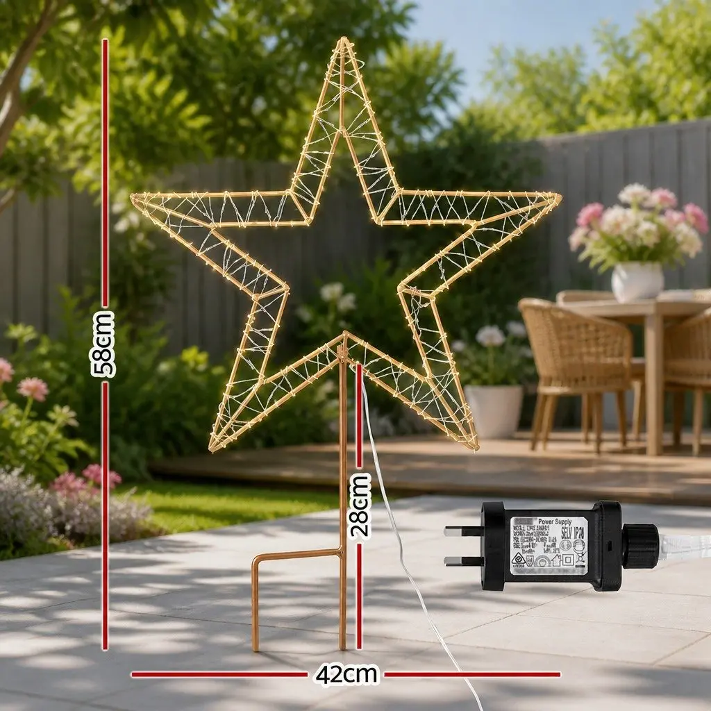 Christmas Lights 100 LED Warm White 3D Star Outdoor Decoration 42cm x 42cm